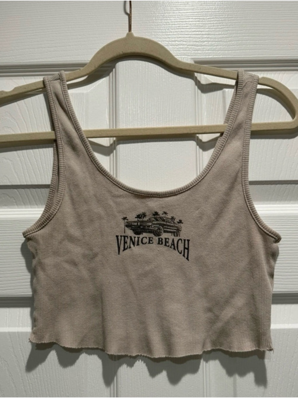 Venice Beach Graphic Crop Tank Top - Taupe